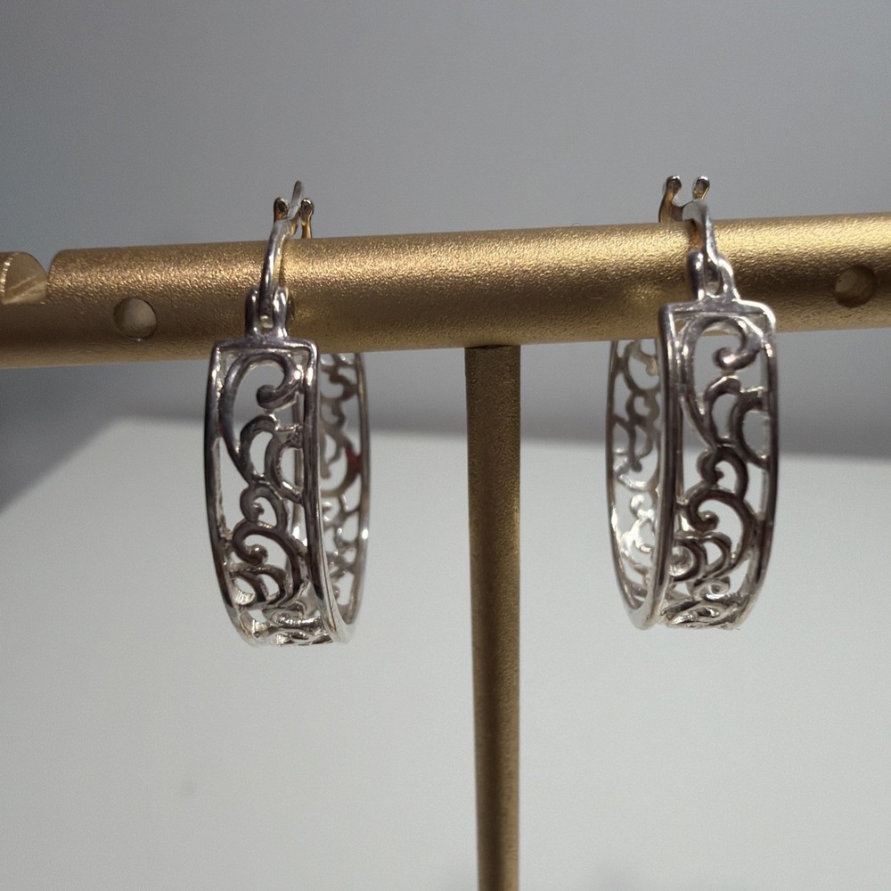 SilverSpeck Sterling Silver 925 High Polished Filigree Hoop Earrings